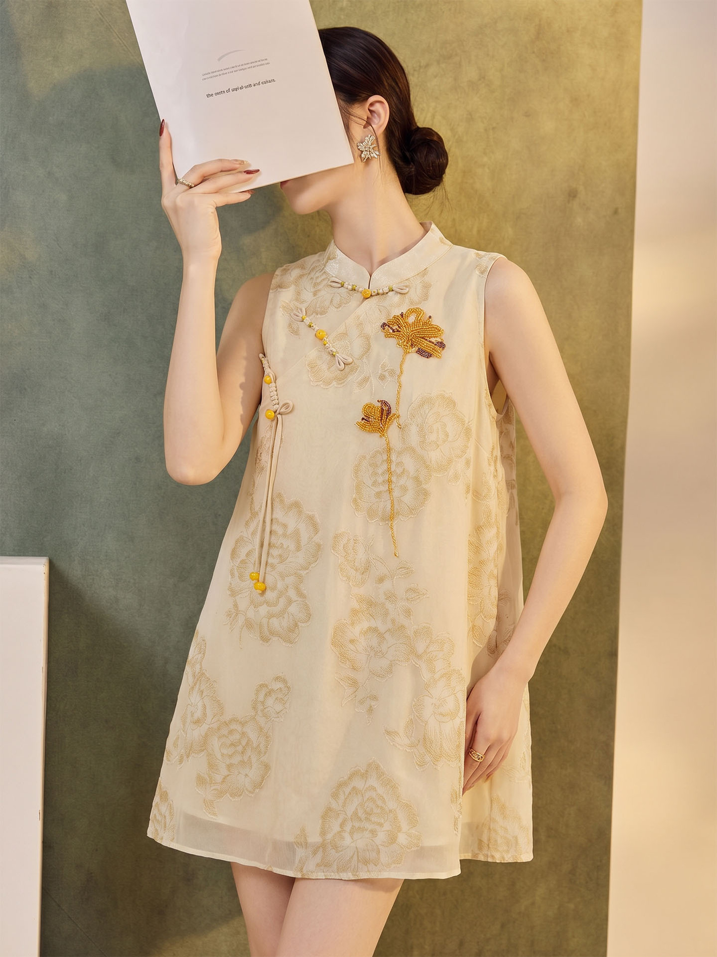 Đầm vest nữ retro chất jacquard cài snap — nghệ
