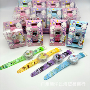 New Melody Kulomi Children's Cartoon Watch Flip Swivel Girl Electronic Watch Gift Box Clip Machine Toy Watch