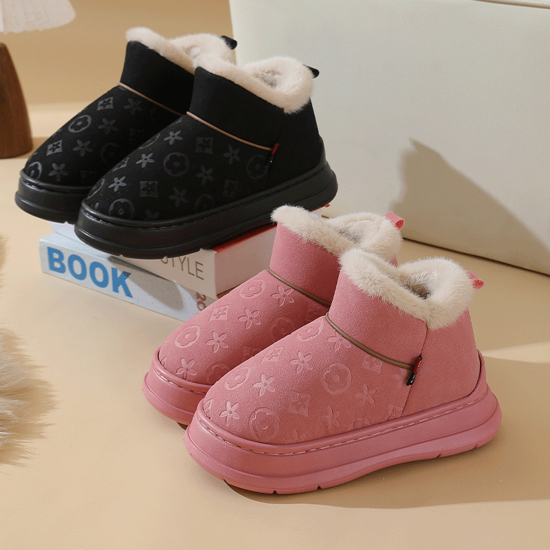 高品质居家男女情侣仿皮防水室内防滑家用保暖拖鞋软底加绒棉拖冬