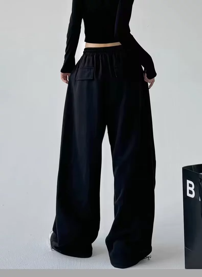 П Solid spring casual trousers, drawstring, loose fit