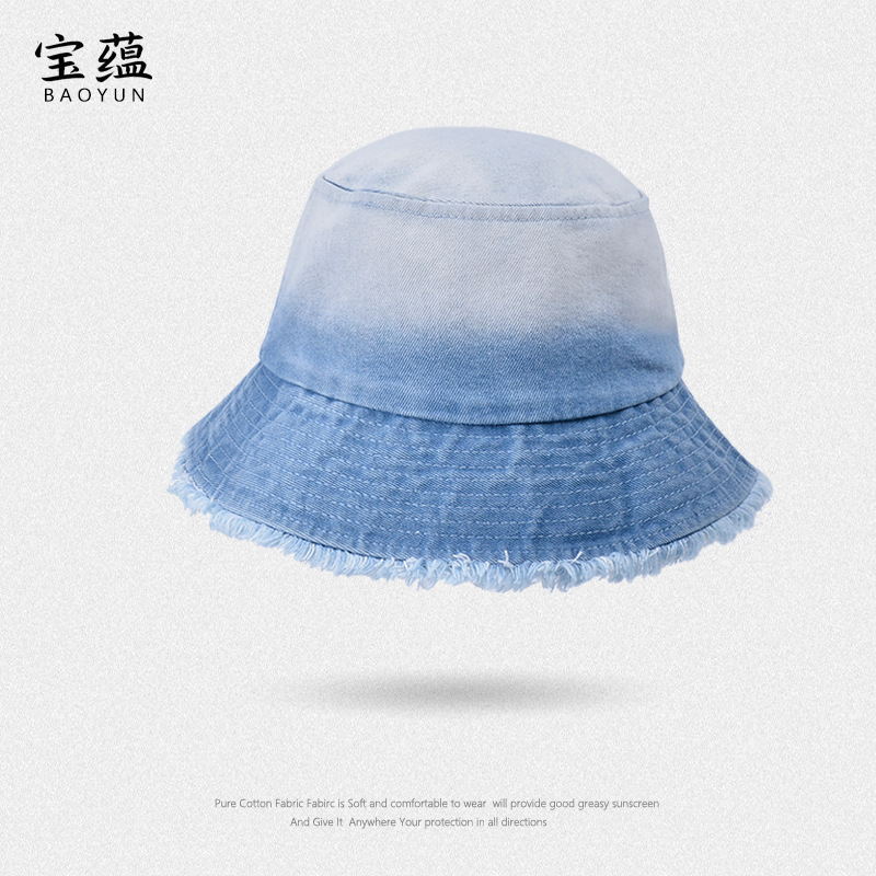 活力牛仔系列渔夫帽女夏新款渐变显脸小毛边盆帽户外防晒遮阳帽子|undefined