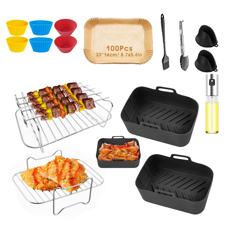 Accesorios para parrillas para freidoras de aire, parrillas para barbacoa, parrillas de acero inoxidable, parrillas al vapor, brochetas rectangulares de doble olla, parrillas para barbacoa