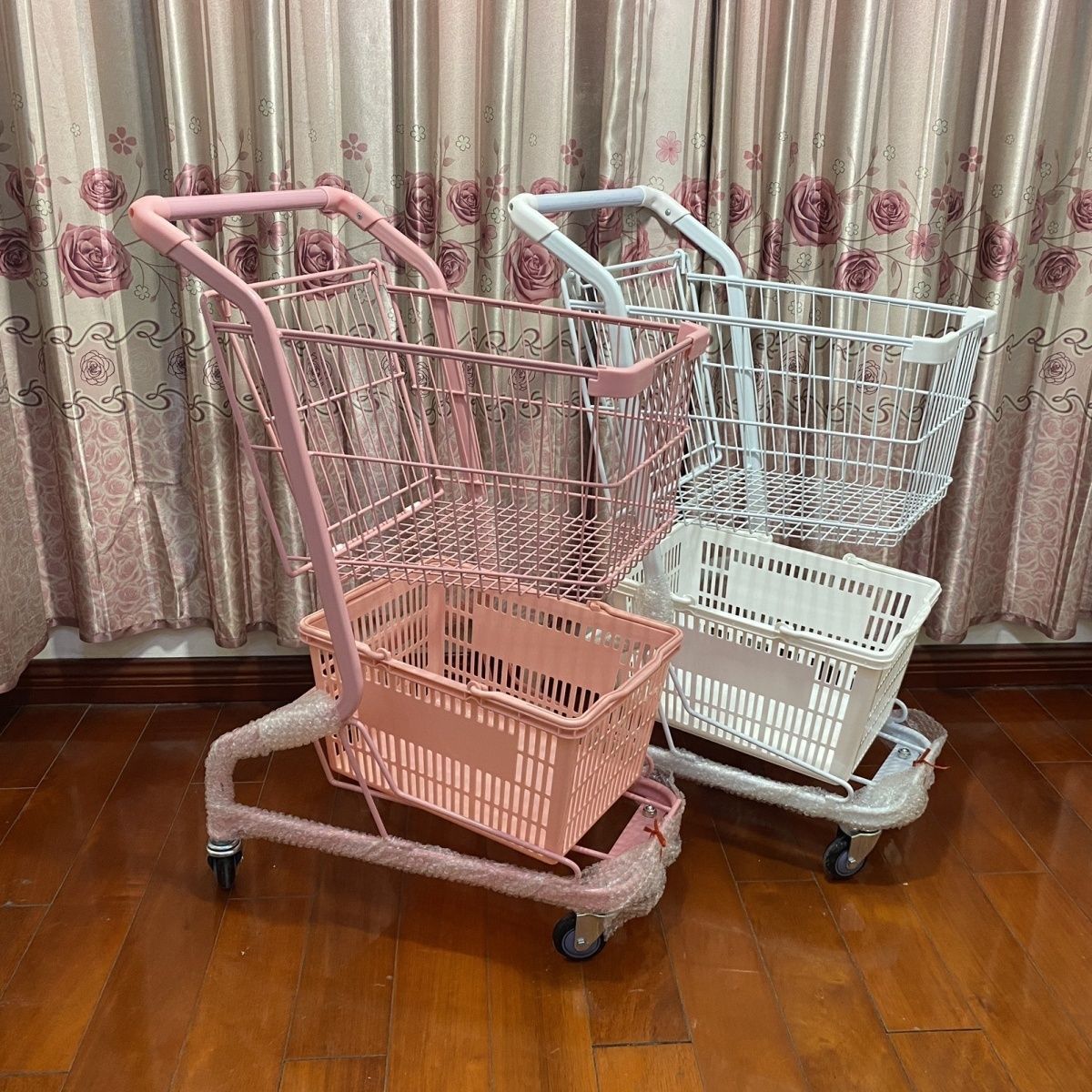 韩式网红双层购物车超市商场零食店饰品店摆摊kvt手推车