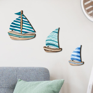Cross Border Mediterranean Style Sailing Wooden Hanging Wall Decorations Marine Theme Hanging Wall Decorations Beach Wall Decorations