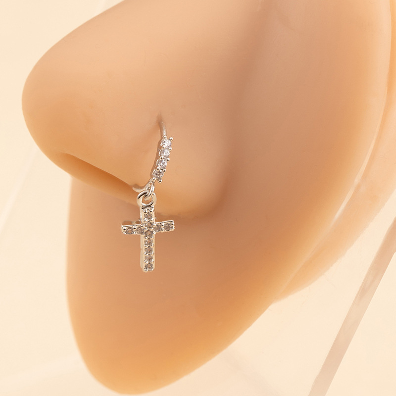 Copper Zircon Nose Piercing Ring Butterfly Heart And Cross_voghion.com
