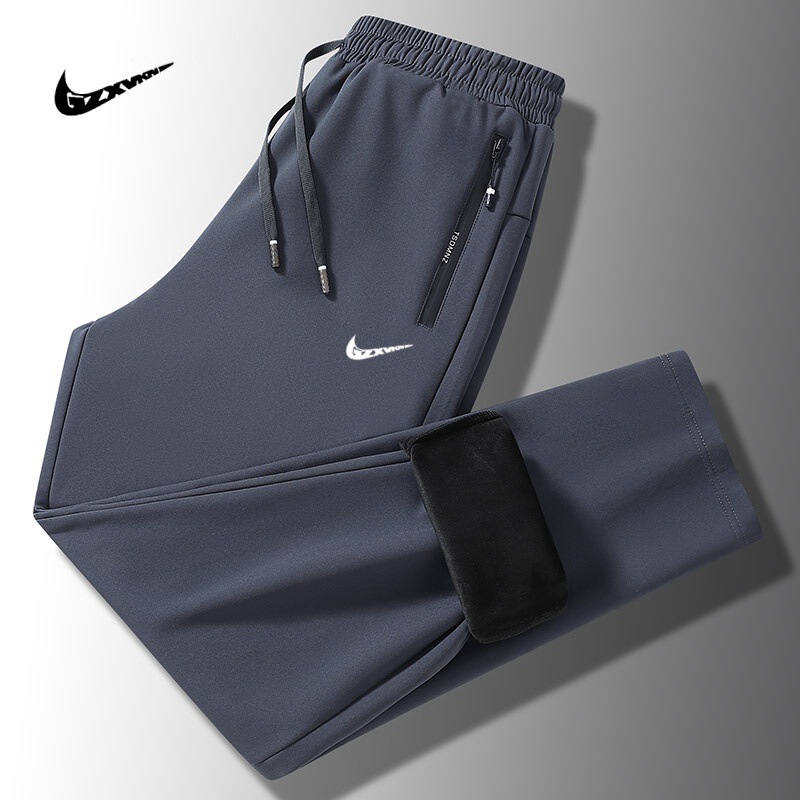 New Winter Men's Casual Pants, Windproof and Waterproof, Silver Fox Fleece Sports Trousers, Thickened, Solid Color, Versatile, Plus-Size Pants