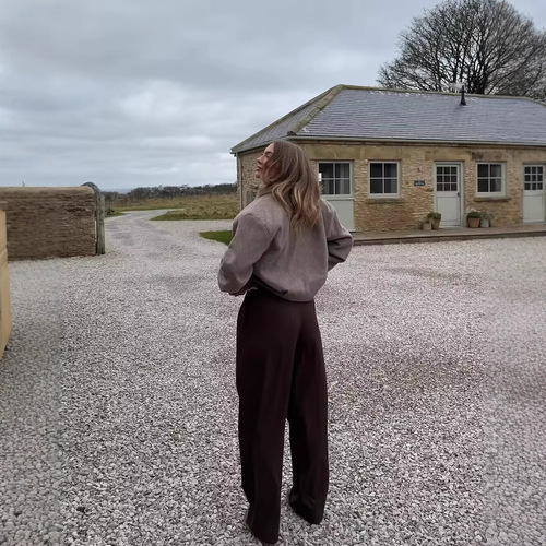 European and American Women's Spring Streetwear Fashion Lapel Zip-Up Wool Coat