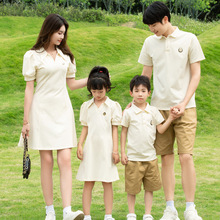 韩版亲子装夏装一家三四口家庭装母女母子短袖t恤洋气POLO全家装