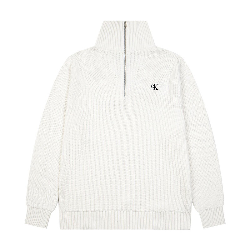 CK爆款 Jeans25ss 秋冬三色男女同款简约刺绣立领半拉链针织套头|undefined