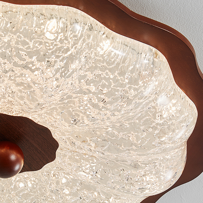 Lámpara de dormitorio, lámpara de techo, lámpara de flor de resina de estilo antiguo, sensación moderna de alta gama, grano de madera de nogal, habitación de protección ocular de lujo ligero