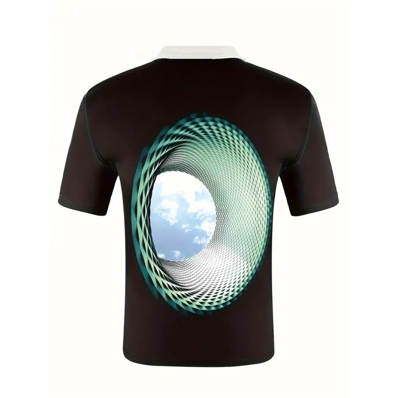 Venta caliente transfronteriza creativo visual vórtice 3D impresión digital para hombres calle alta suelta manga corta cremallera camisa POLO