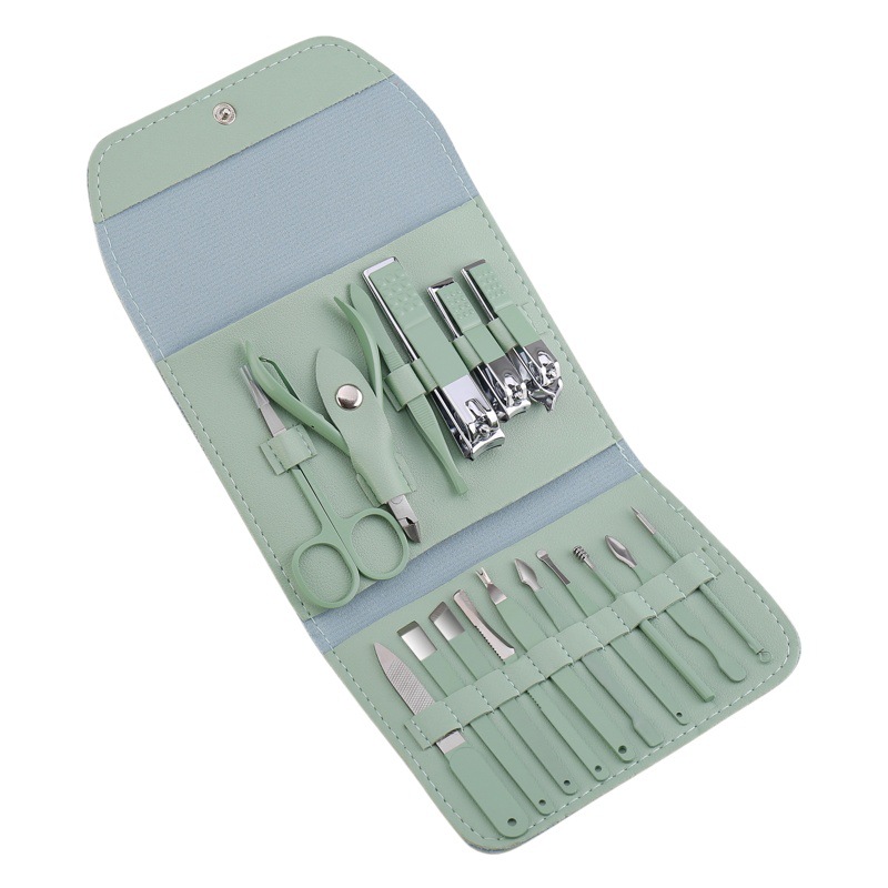 Uñas de acero inoxidable verde, cuchillo de pedicura, juego de herramientas de uñas, juego completo de cortaúñas, juego completo de cortaúñas, juego completo de cortaúñas al por mayor