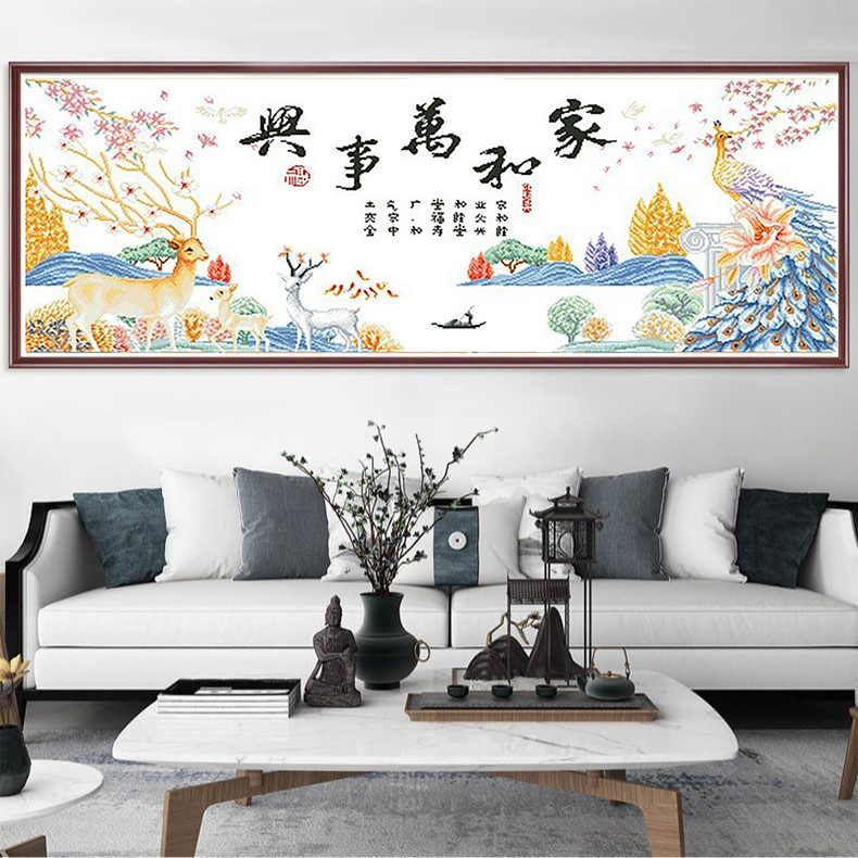 Productos genuinos Mona Lisa Royal punto de cruz casa y todo está lleno primavera simple Pavo Real ELK bordado hecho a mano