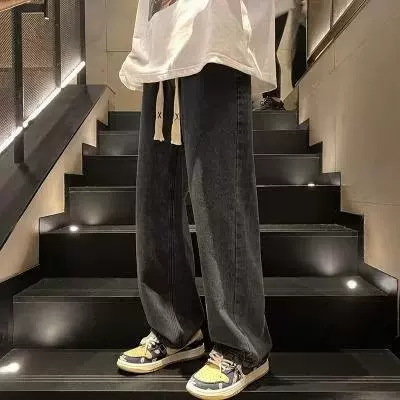 春夏男士美式高街休闲长裤时尚潮流百搭复古牛仔裤男直筒宽松阔腿