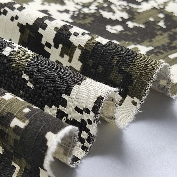 Fabrica de algodón orgánico de Shaoxing uniformes tela de impresión de camuflaje