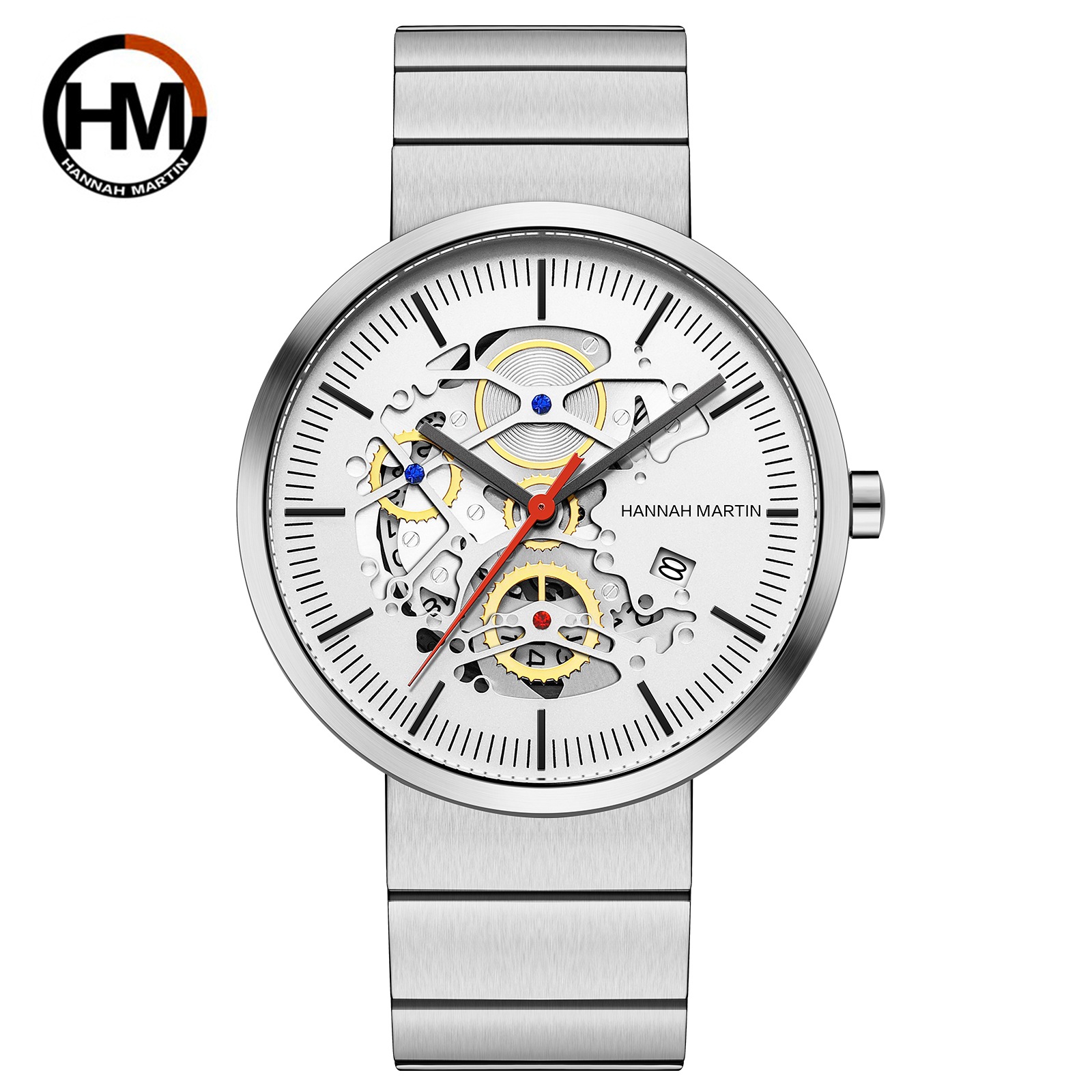 Popolare 2024 Nuovo orologio dal design cavo Orologio al quarzo con calendario Orologio al quarzo con cinturino in acciaio con giunto di bambù_voghion.com