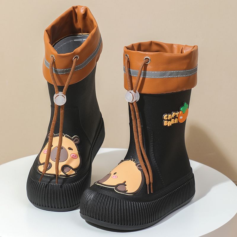 Escuela primaria Capibara zapatos de lluvia para niños, moda lindos impermeables, antideslizantes, bajo tubo medio, zapatos de agua caliente