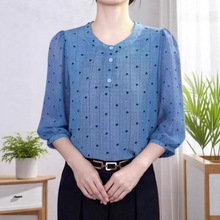 高级感七分袖爱心印花衬衫女夏季新款气质洋气显瘦薄款减龄上衣