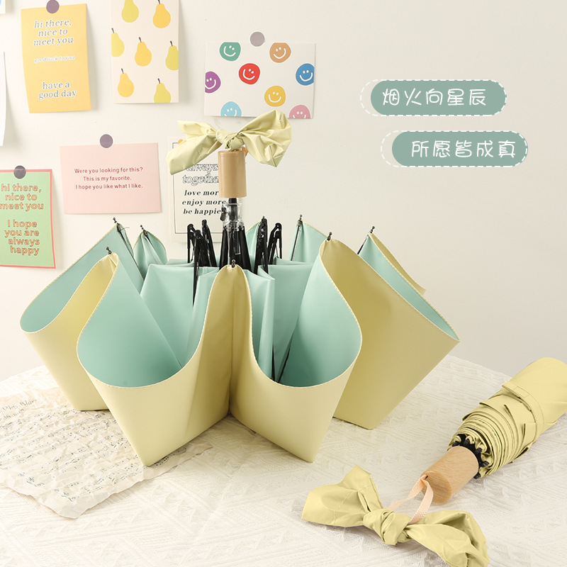 Artistic Small Wooden Handle Color Glue Sunny Umbrella Sunscreen UV Protection Umbrella Small Fresh Manual Umbrella Creative Gift Umbrella