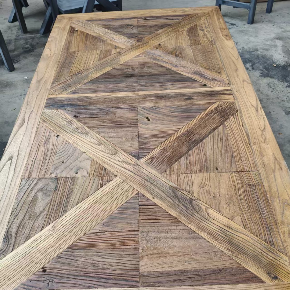 Old Elm Wood Old Door Panel Parquet Solid Wood Long Table Weathered Texture Dining Table Panel Wabi-Sabi Style Spliced ​​Table Panel