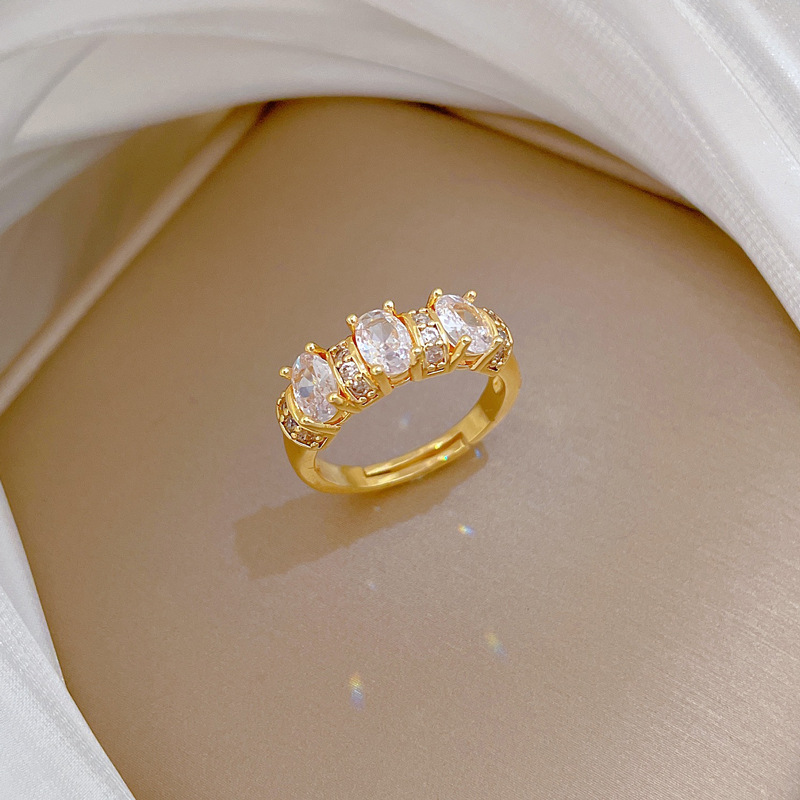 Adjustable Luxury Full Diamond Ring For Couples Silver Plated_voghion.com