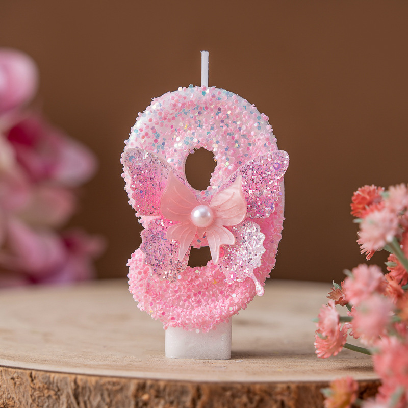 Cross-Border Xiyin Creative Pink Diamond Butterfly Butter Lamp Digital Birthday Candle 0-9 Decorations_voghion.com