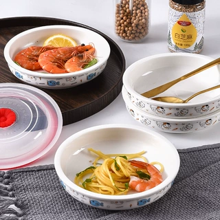 带盖保鲜饭盘可微波加热圆盘耐高温蒸菜盘冰箱不串味保鲜盒陶瓷盘