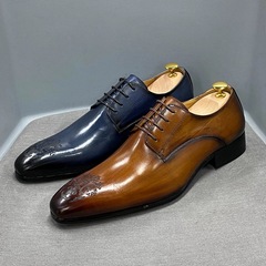 男鞋 男士商務休閒鞋正裝德比鞋真皮時尚雕花尖頭皮鞋男 men shoe