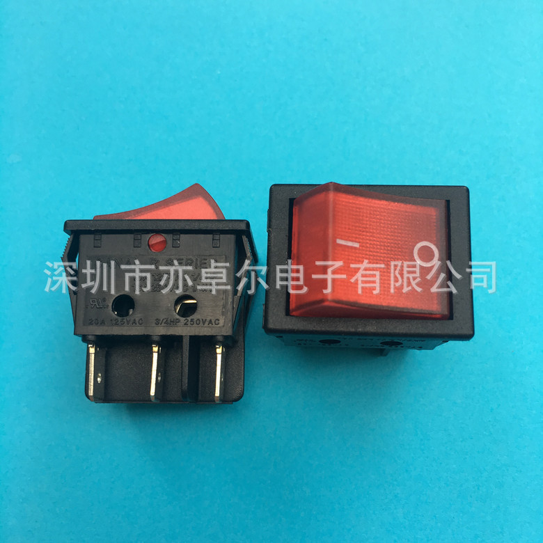 正品台湾嘉尼CANAL船型六脚红色带灯开关R220-1C5L-BR1-NW