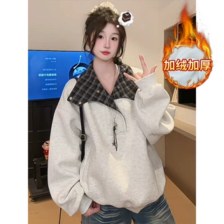 冬季2026新款假两件女士卫衣上衣秋冬装衬衫POLO领加绒厚洋气爆款