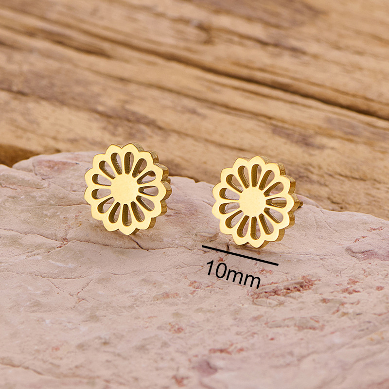 Nuevos productos de comercio exterior transfronterizo: pendientes minimalistas de acero inoxidable con diseño de flor, palmera y corona, estilo japonés y coreano, disponibles para venta al por mayor. image 21