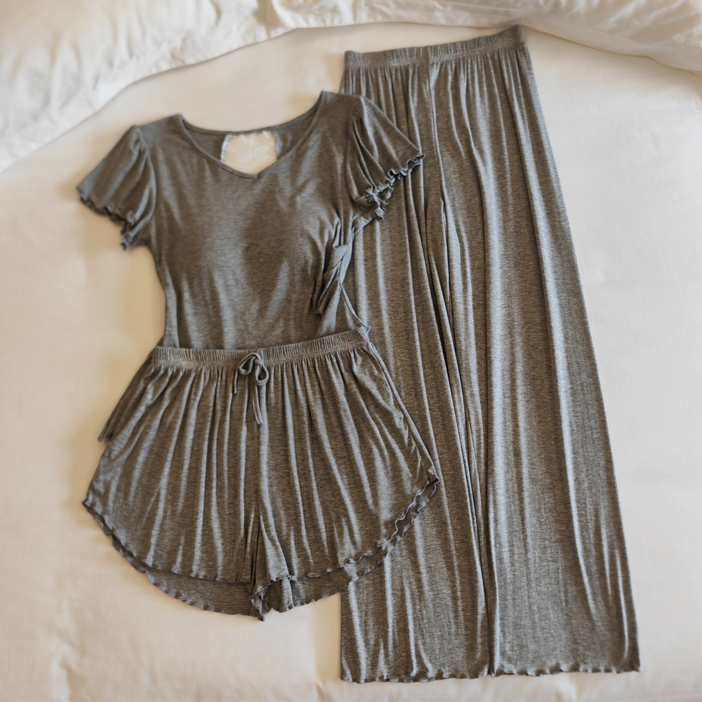 Pajamas with Breast Pads for Women, Summer Short-Sleeved Lace Three-Piece Set, Spring & Fall Thin Sexy Pure Lust Style Modal Home Clothes