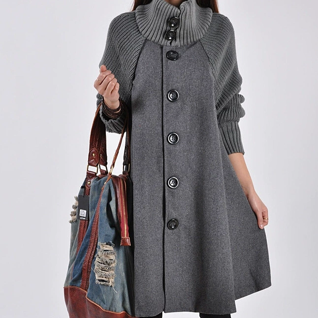 Woolen demi-season long trench coat, jacket, Korean style, plus size, mid-length