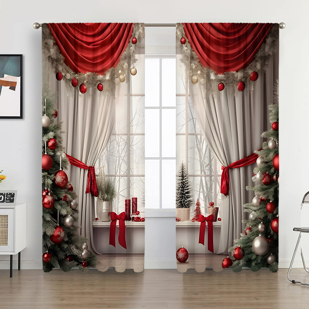 Amazon transfronteriza impresión digital de cortinas de Navidad sombreado decoración de Navidad europea y americana TEMU