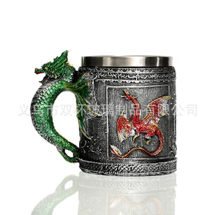 Skull Mug foreign trade resin stainless steel faucet Mug 3D three-dimensional Dragon creative coffee cup
