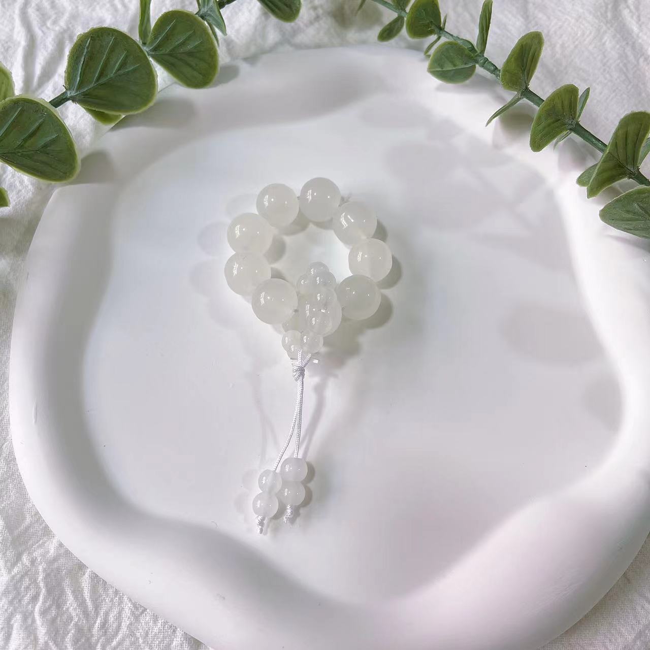 White Moonlight Glass Pearl Running Ring Hand Twist Finger Flexible…