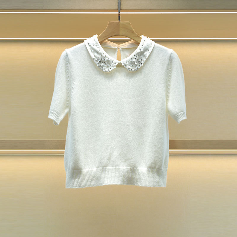 Moshu Weiya 2025 New Autum Style Nail Sequin Detachable Doll Collar Sweet Pullover Knitwear 4M44D