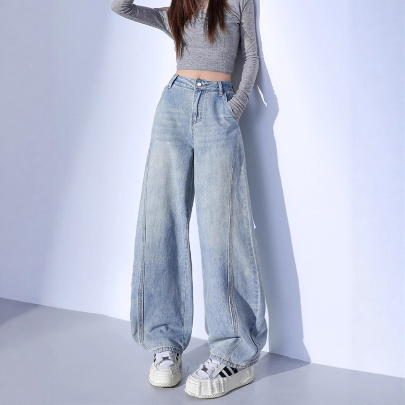 浅色弯刀牛仔裤女春秋2025潮流百搭新款梨型夏季薄款香蕉阔腿裤子|undefined