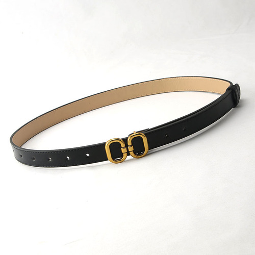 Ancient gold double round snap buckle thin belt for women ins style and matching dress, suit, jeans belt