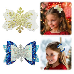 子供のクリスマススノーフレークヘアアクセサリーフェスティバルドレスアップガールプリンセスリボンヘアピングリッターグリットオールインクルーシブクリップ