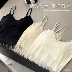 夏の新作フレンチタッセルVネックワンピースレース美背中サスペンダーベスト、インナーパッド付き、インナーにもアウターにも着用可能
