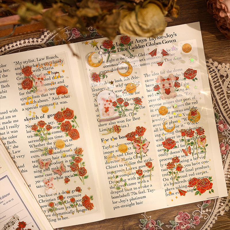 Rosa suprema serie tridimensional dorado mano cuenta pegatinas diy impermeable pvc goka lindo material decorativo papelería pegatinas