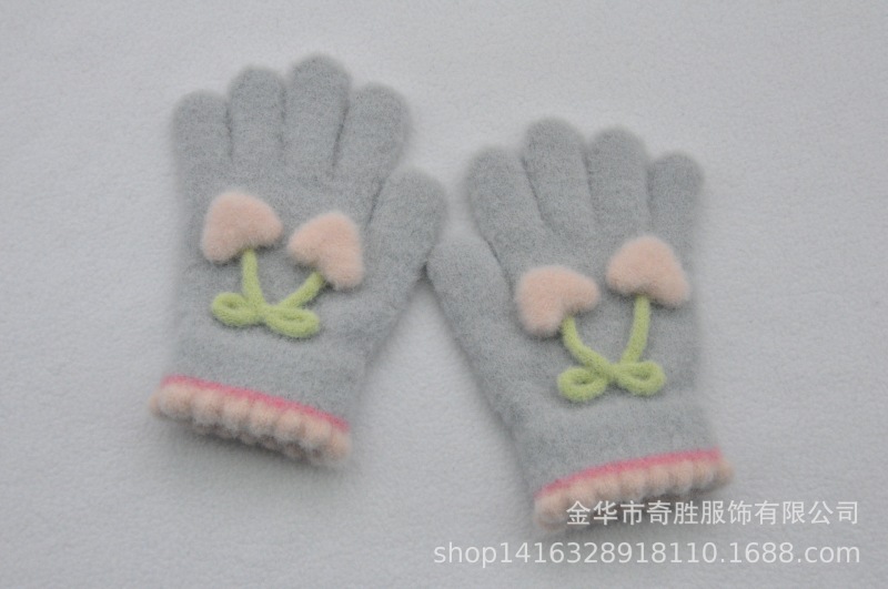 5～11歳の子供向けの新しいぬいぐるみ製指付き手袋、女の子向けのかわいい暖かい裏起毛の編み込みハート柄手袋|undefined