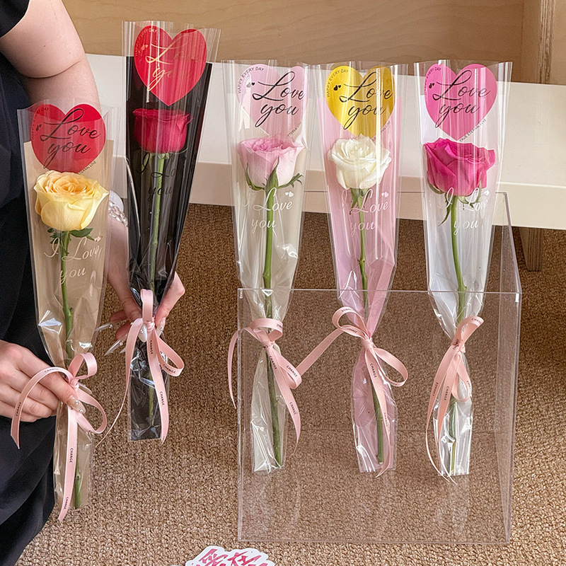 Huaxi amor bolsas de flores de un solo ramo de flores de San Valentín papel de embalaje de flores diy florista bolsa de flores bolsa de flores