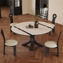 9W复古岩板餐桌可伸缩方圆两用黑色2023新款意式轻奢实木餐桌