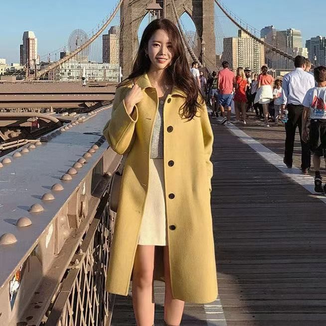 爆款娃娃领宽松双面毛呢大衣女2025秋冬新款韩版加厚中长款呢外套