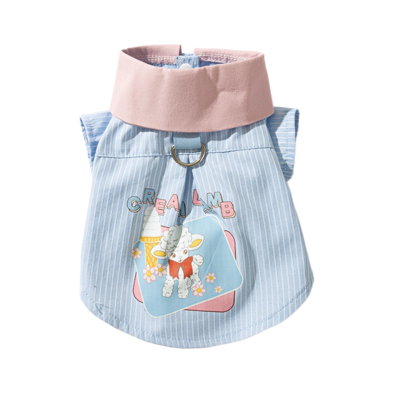 Primavera y verano perros a rayas de dibujos animados cordero camisa de revestimiento felino chaleco delgado camisa de peluche ropa de perro