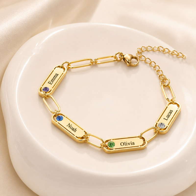Stainless steel personalized name bracelet with birthstone, custom-made for European and American families and best friends, one-piece drop shipping Stainless steel personalized name bracelet with birthstone, custom-made for European and American families and best friends, one-piece drop shipping