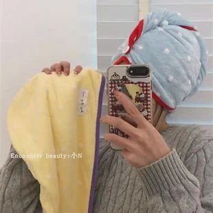 Original Water-Absorbent Quick-Drying Turban, Cute Polka Dot Jacquard Coral Velvet Thickeneded Shower Cap, Dry Hair Cap, Women's Hair Wiping Artifact