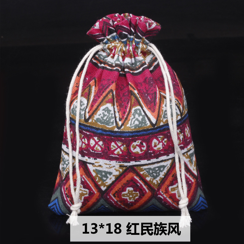 Ventas calientes de impresión de paquetes de cuerda de dibujo bolsas de impresión logotipo de lino bolsa de tela para el medio ambiente bolsa de almacenamiento de artículos 13 * 18